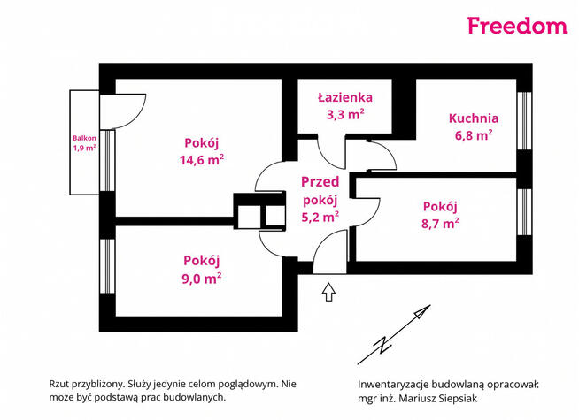 3 pokoje 47,8 m² z widokiem w Międzyrzeczu