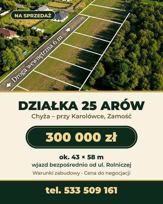 Działka 25 arów z WZ – Zamość, Karolówka, Rolnicza