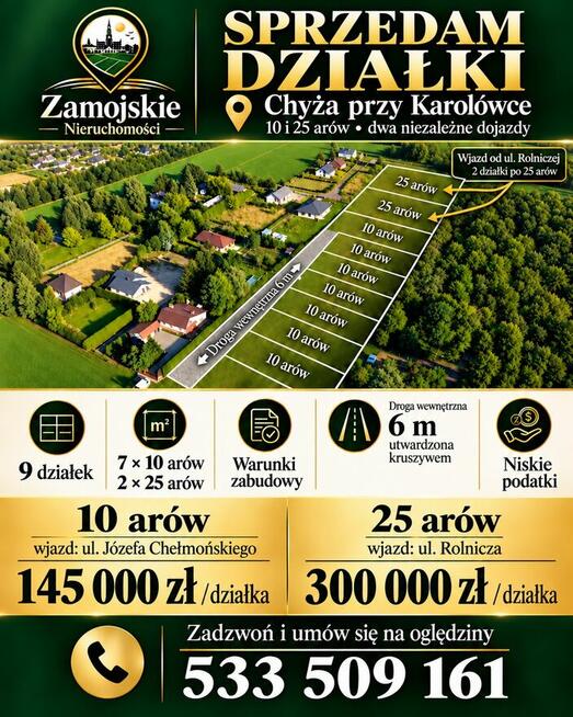 Działka 10 arów z WZ – Zamość, Karolówka (Chyża)