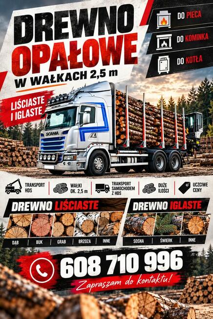 Dostawy drewna opałowego dla firm – transport HDS