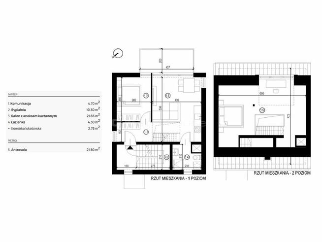 Ustroń - 65,55 m² - Dwupoziomowe z tarasem