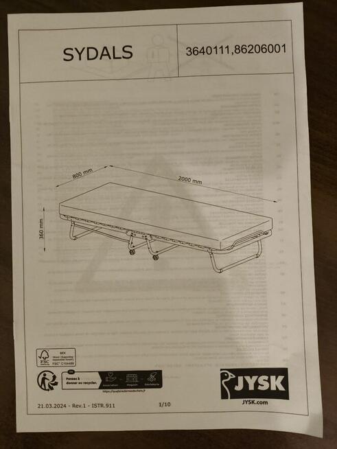 Łóżko JYSK SYDALS 80x200 + materac (nowe 850 zł, -40%)