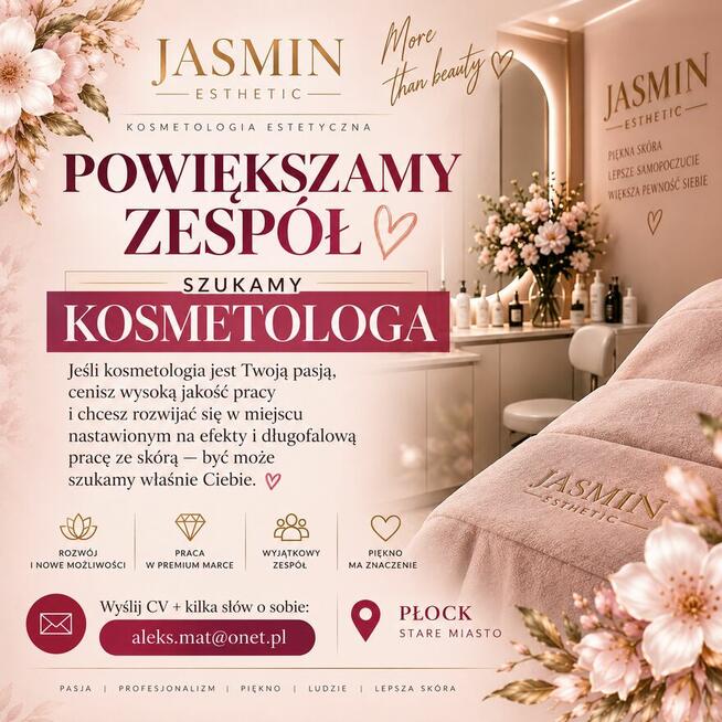 Kosmetolog – praca w JASMIN Esthetic | Płock, Centrum