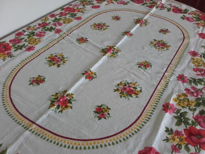 Obrus lniany vintage PRL 160 x 130