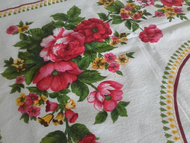 Obrus lniany vintage PRL 160 x 130