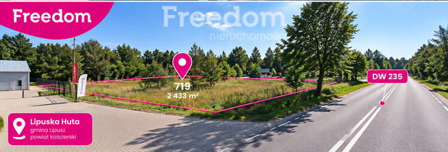 Działka inwestycyjna 2 433 m² | WZ na handel i usługi | Lipuska Huta