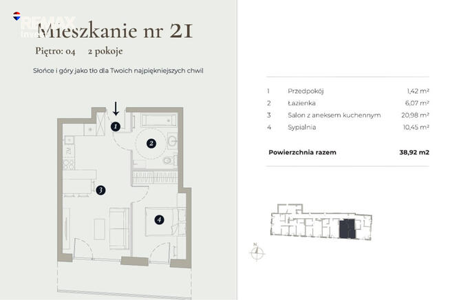 2 pokoje | 38,92 m² | Balkon z widokiem