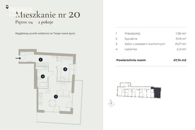 2 pokoje | 47,74 m² | Widok na Beskidy