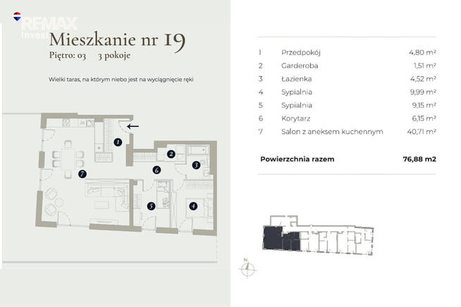 3 pokoje | 76,88 m² | Taras i widok na Beskidy