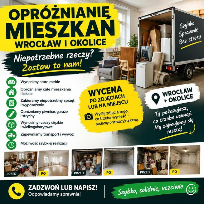 OPRÓŻNIANIE MIESZKAŃ, WYWOŻENIE RZECZY, TRANSPORT, PRZEPROWA