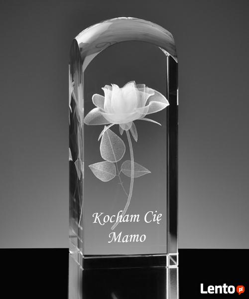 Rocznica Urodziny Ślub - Róża 3D w szkle na Prezent