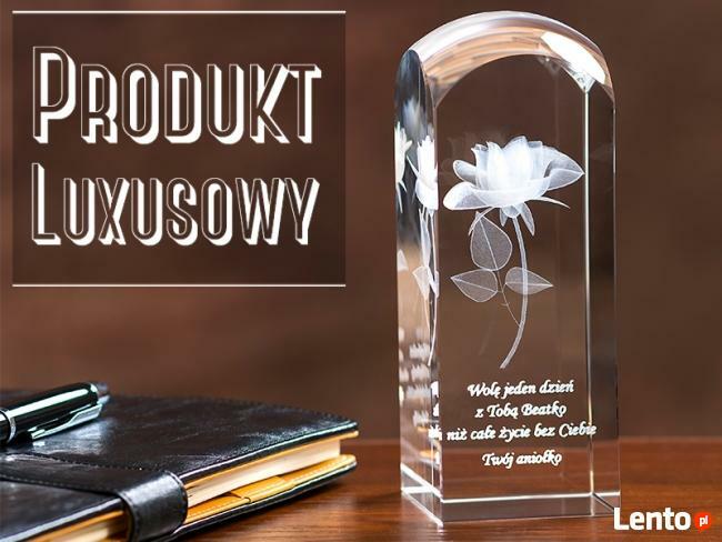 Rocznica Urodziny Ślub - Róża 3D w szkle na Prezent