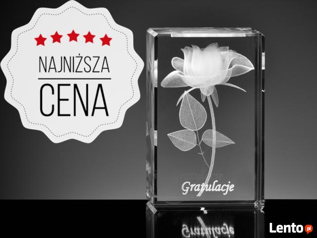 Róża 3D Prezent z Miłości w kryształowej statuetce.