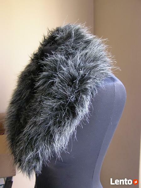 Czarny z szarymi koncami futerko kołnierz SZTUCZNE