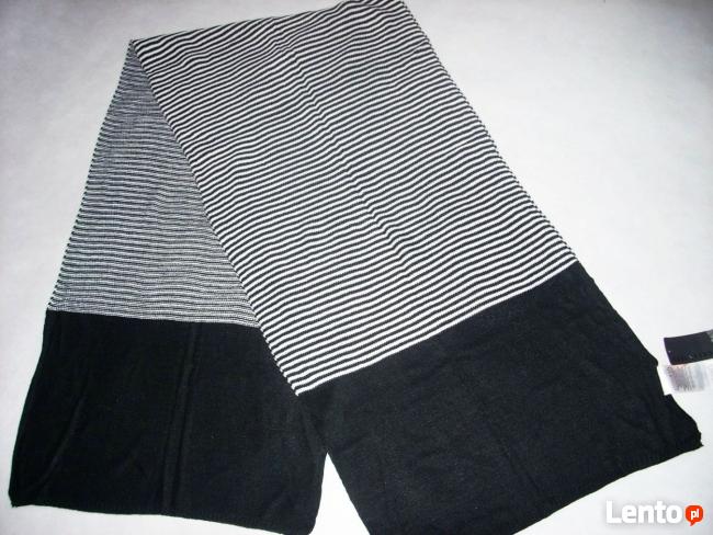 NEW YORKER Szal Czarno Biały Paski NOWY milutki