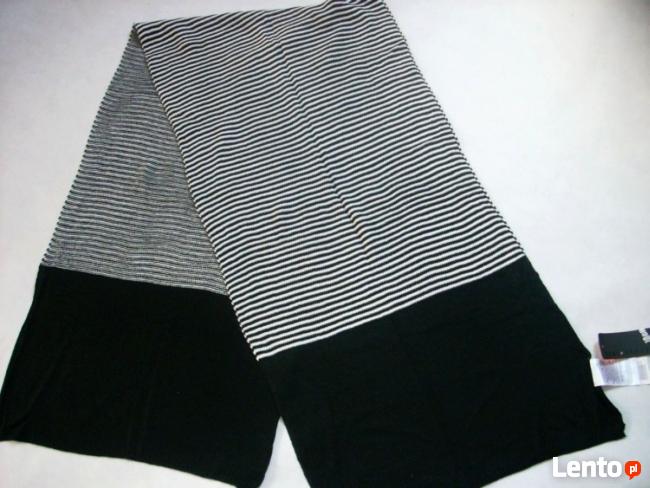 NEW YORKER Szal Czarno Biały Paski NOWY milutki