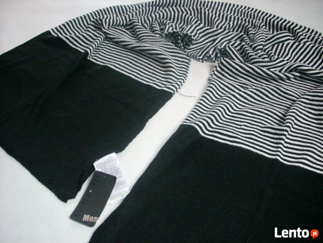 NEW YORKER Szal Czarno Biały Paski NOWY milutki