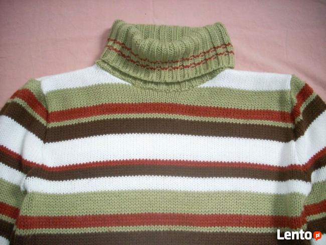 Ciepły Sweter z Golfem Khaki Pasy 36 38