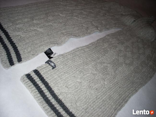 H&M Ciepły Wełniany Szal Zimowy Szary Wełna NOWY