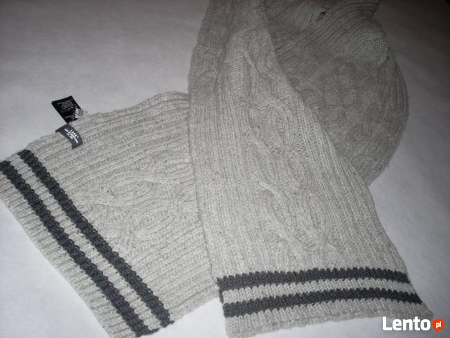 H&M Ciepły Wełniany Szal Zimowy Szary Wełna NOWY