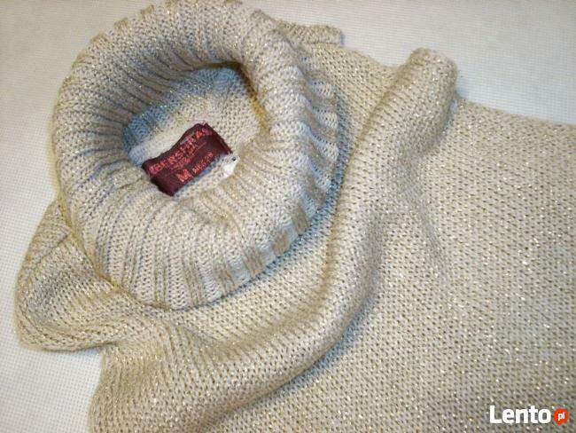 Bershka Tunika Sweterek cienki Golf Złota Nić 38 40