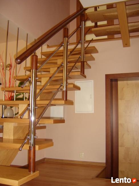 Schody drewniane ,barierki nierdzewne ,francuskie okna