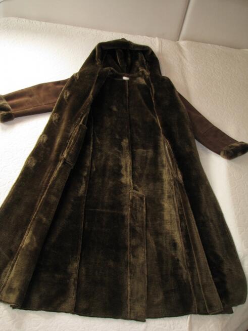 Elegancki kożuszek damski z kapturem, rozm. XXL