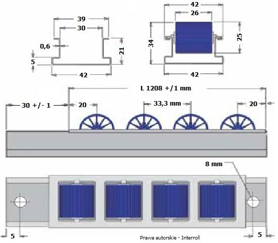 Interrol - listwa rolkowa FLOWAY2000, długość 1240mm,
