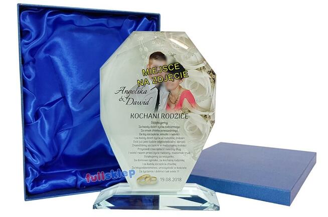 Statuetka szklana ze zdjęciem dla rodziców podziękowania
