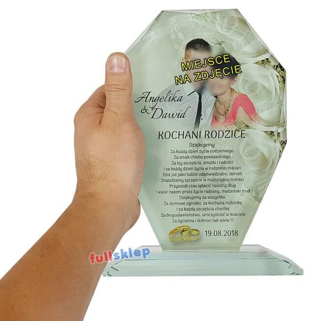 Statuetka szklana ze zdjęciem dla rodziców podziękowania
