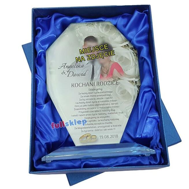 Statuetka szklana ze zdjęciem dla rodziców podziękowania