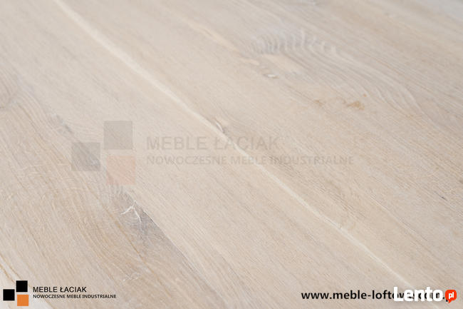 Stół dębowy, bielony. Nogi ze stali surowej. Nr kat. 521