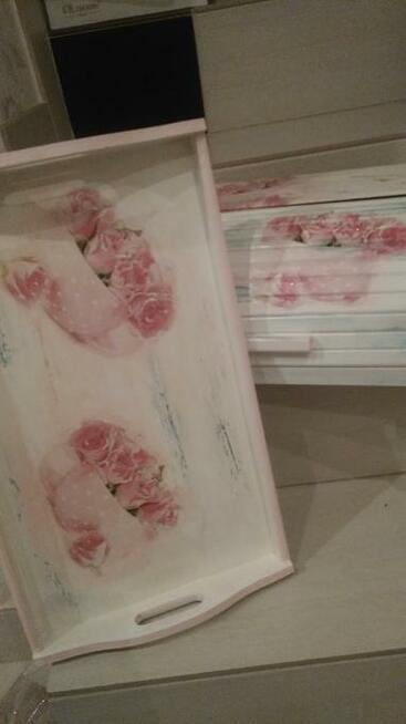 Chlebak drewniany z tacą decoupage zestaw do kuchni