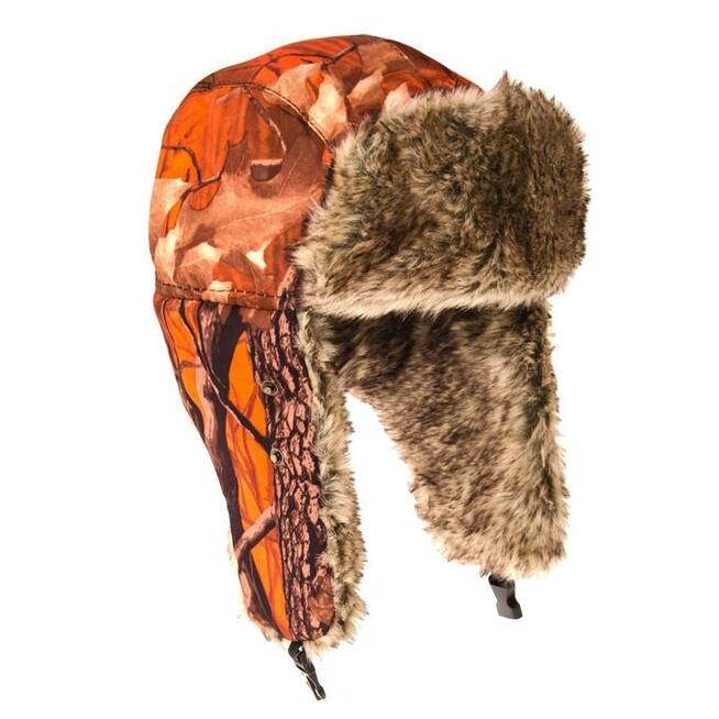 Czapka myśliwska uszatka kamuflaż pomarańczowy + maska