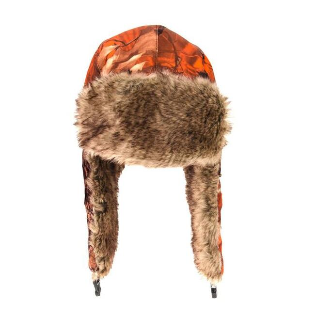Czapka myśliwska uszatka kamuflaż pomarańczowy + maska