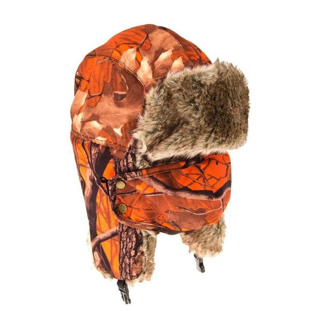 Czapka myśliwska uszatka kamuflaż pomarańczowy + maska
