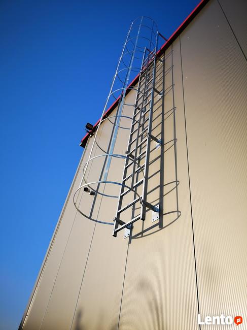 Drabina ewakuacyjna, drabina z koszem ochronnym,