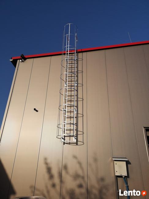 Drabina ewakuacyjna, drabina z koszem ochronnym,