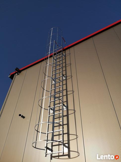 Drabina ewakuacyjna, drabina z koszem ochronnym,