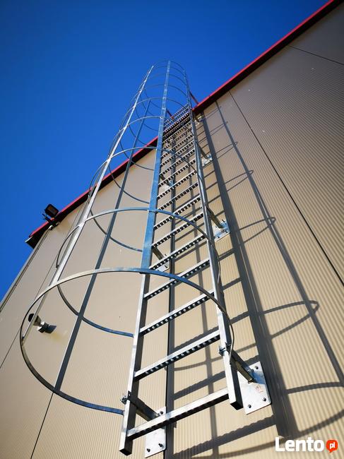 Drabina ewakuacyjna, drabina z koszem ochronnym,