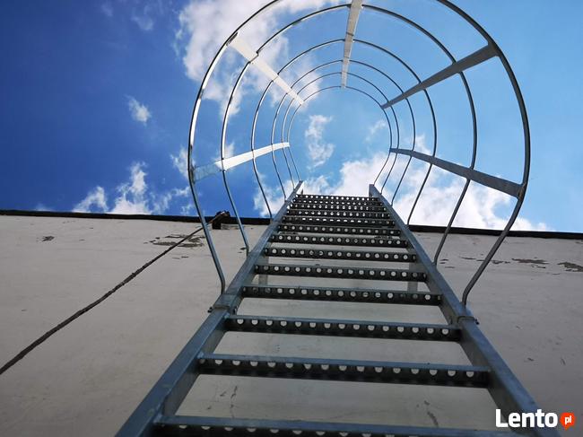 Drabina ewakuacyjna, drabina z koszem ochronnym,