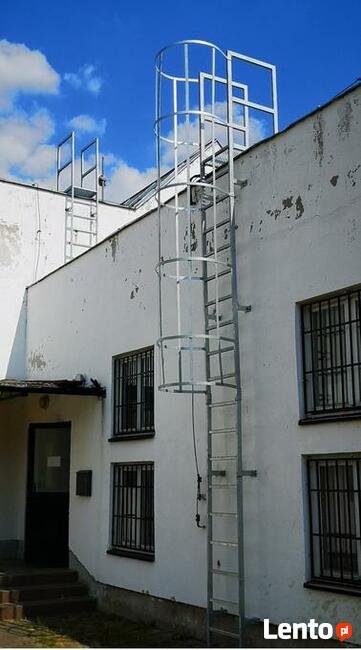 Drabina ewakuacyjna, drabina z koszem ochronnym,