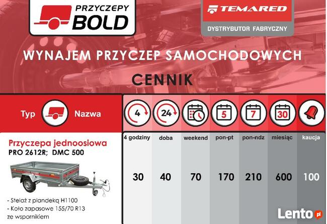 PRZYCZEPY BOLD Wypożyczalnia / Wynajem przyczepy 3 m x 1.5 m