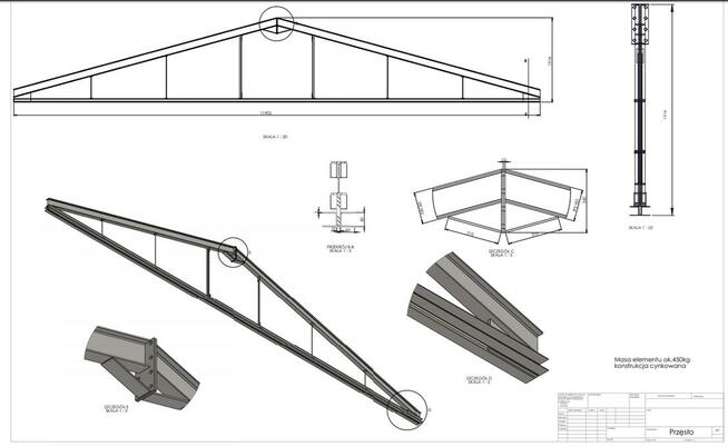 Przęsła dachowe 11,9m hala wiata w ocynku