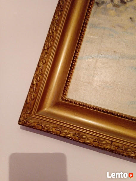 Obraz olejny- płótno 1957 krajobraz zimowy Stefan Sadowski