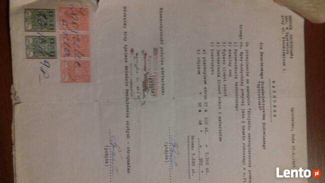 Dokumenty z 1949 r. wraz ze znaczkami opłaty skarbowej
