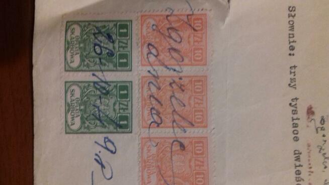 Dokumenty z 1949 r. wraz ze znaczkami opłaty skarbowej