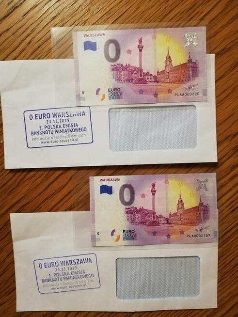 Banknot 0 euro Warszawa stan UNC niskie numery emisyjne