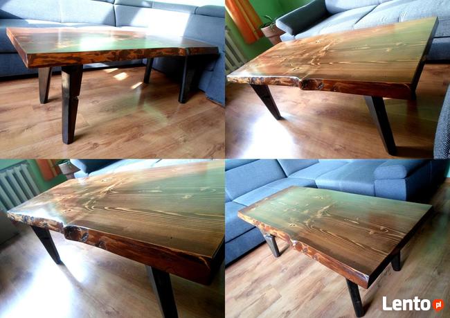 stolik kawowy industrial loft vintage duży masywny lite drew