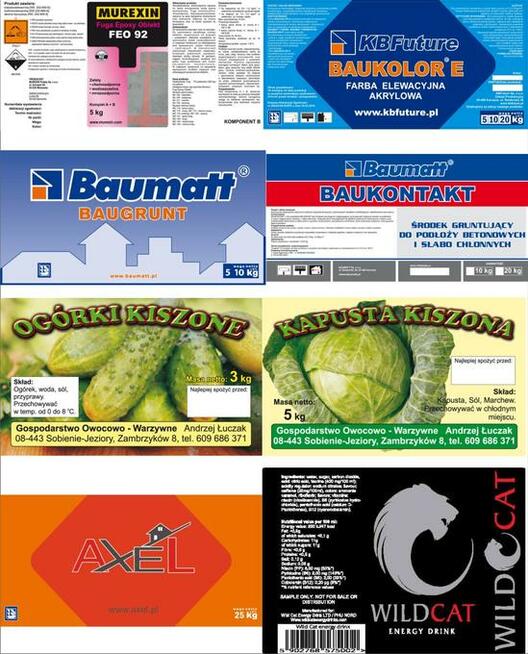 Etykiety, Naklejki samoprzylepne, druk dowolne kształty, gra